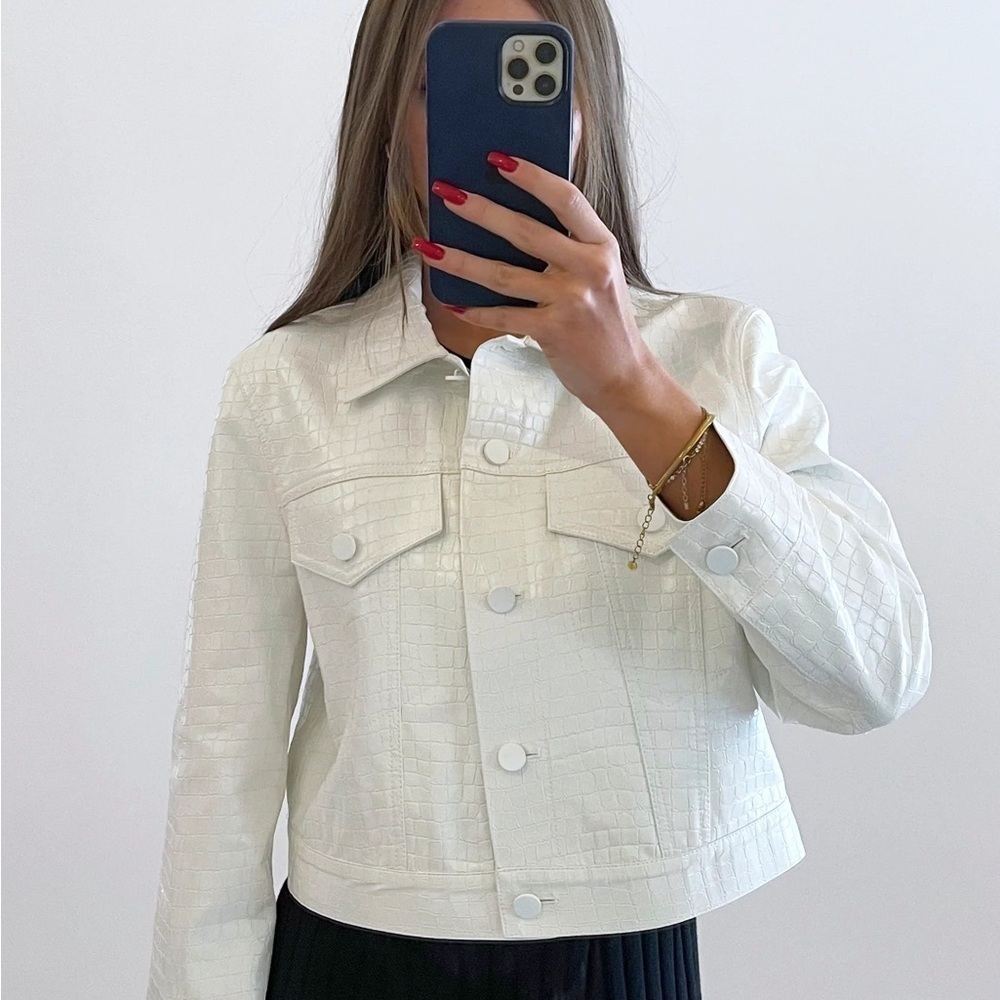 NWT Alice + Olivia Chloe Croc Embossed Vegan Leather Cropped Jacket, XL